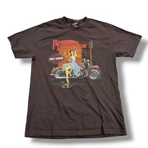 VTG Harley Davidson Shirt Niagara Falls New York Mens Large Brown Umbrella Girl